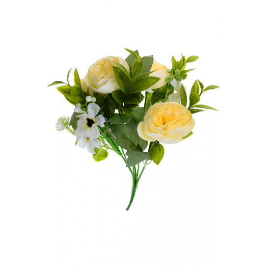 Selyemvirág tearózsa csokor 30cm 7fej sárga