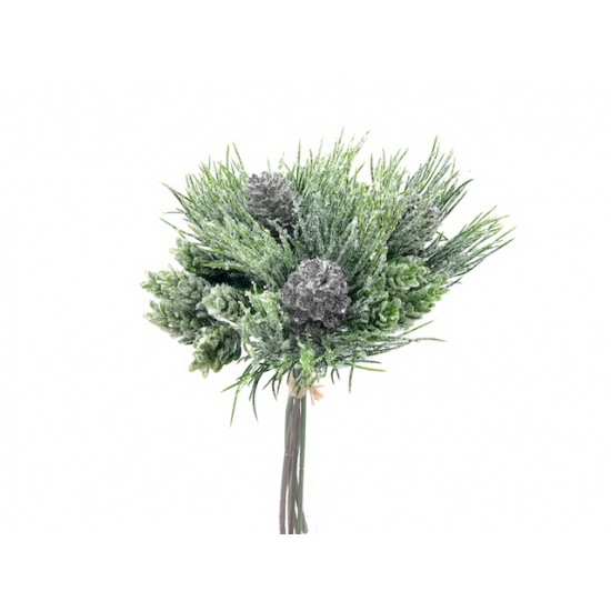 Selyemvirág fenyő/toboz mix 29cm havas zöld