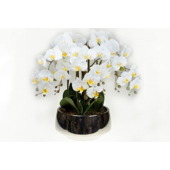 Selyemvirág orchidea arany cserepes 60cm fehér