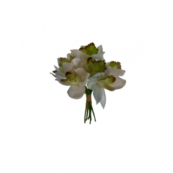 Selyemvirág orchidea csokor 27cm fehér/sárga