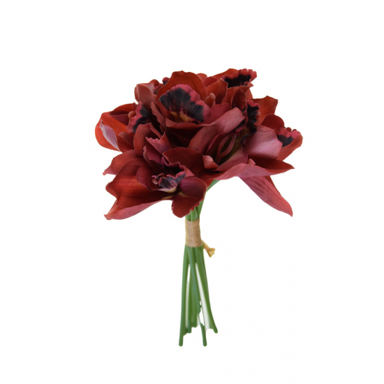 Selyemvirág orchidea csokor 27cm piros