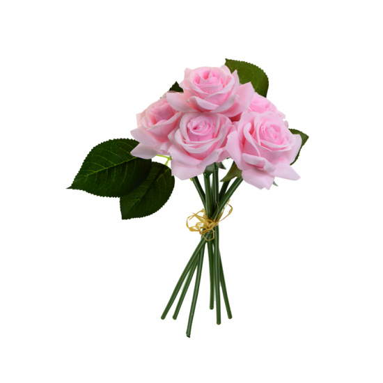 Selyemvirág rózsacsokor élethű 30cm real touch pink