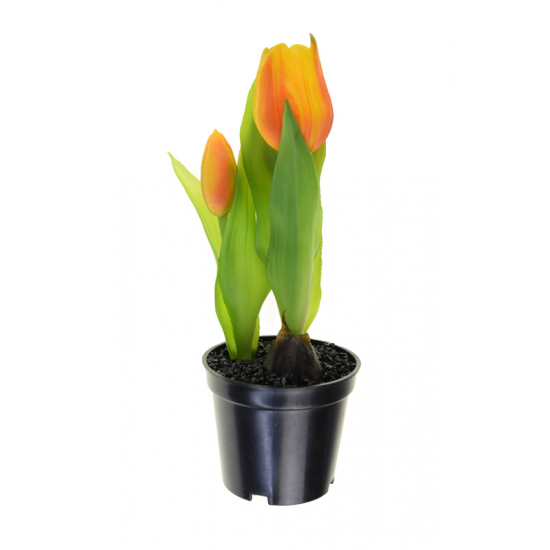 Selyemvirág tulipán cserépben 25.5cm narancs