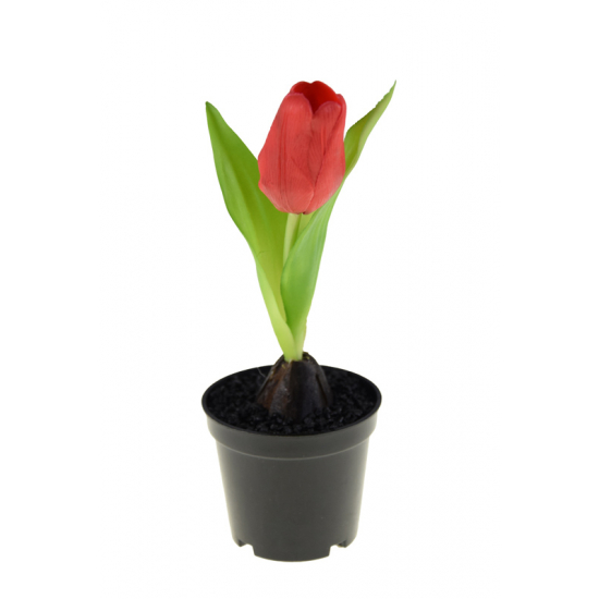 Selyemvirág tulipán cserépben 26cm piros