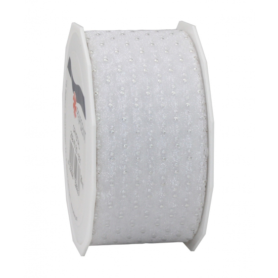 Szalag 40 mm - 20 m CRYSTAL ezüst gyöngyös