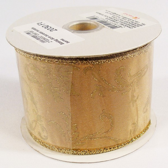 Szalag organza barokk mintás 6cm barna