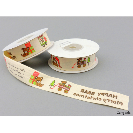 Szalag lenvászon happy bear 2 cm*9m natúr