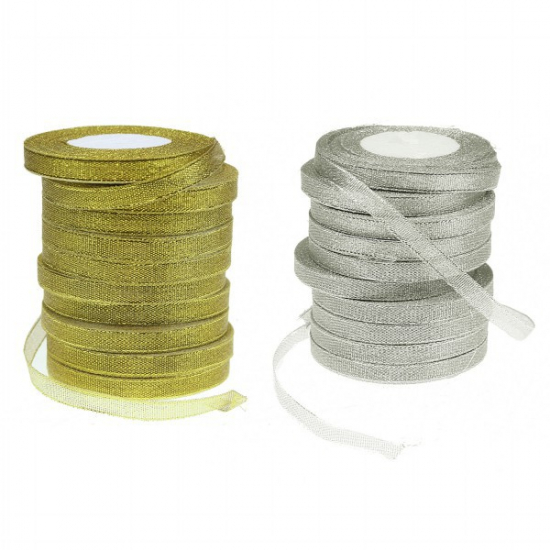 Szalag organza 0,6-1cm*25y glitteres arany/ezüst