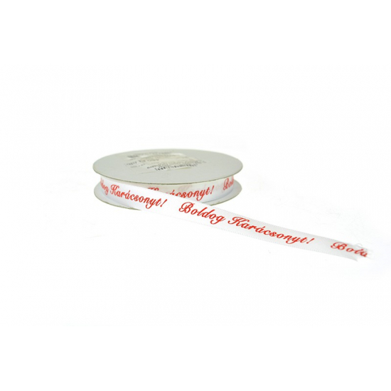 Szalag szatén Boldog Karácsonyt feliratos 13mm*25y feliratos fehér
