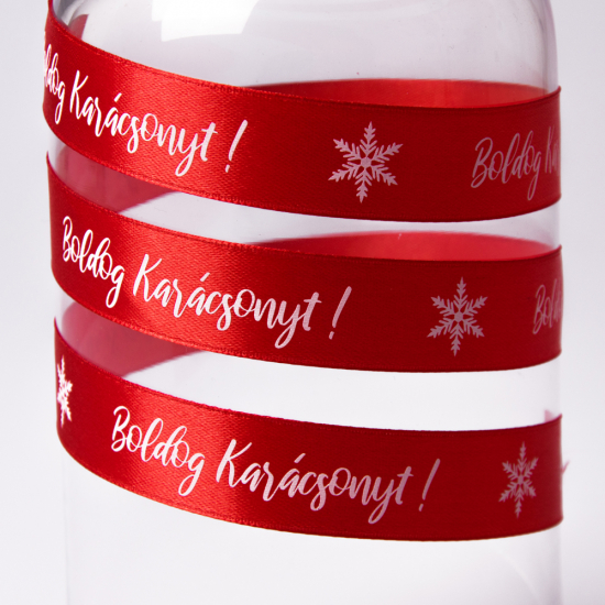 Szalag szatén 20mm x 20m Boldog Karácsonyt! Piros