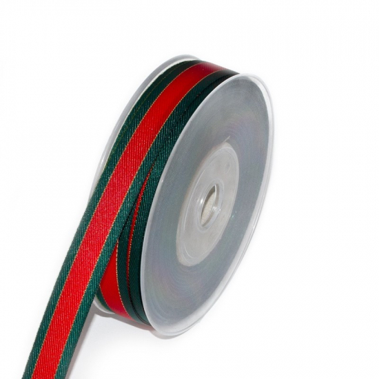Szalag textil arany csíkkal 2/10m zöld/piros