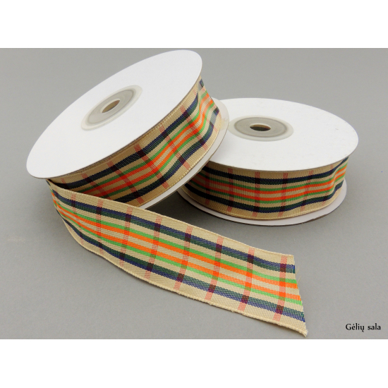 Szalag textil kockás 2,5cm*18m barna/narancs