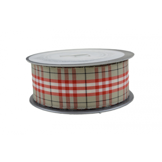 Szalag textil kockás 3,8/10 piros/natúr