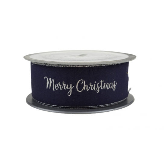 Szalag textil Merry Christmas 3,8/10 kék/ezüst