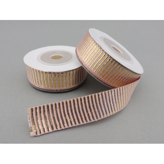 Szalag textil ripsz 1.5 cm*9 m arany/rózsaszín