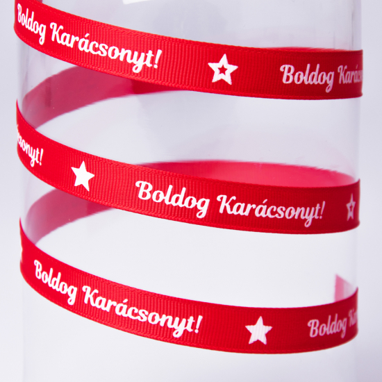 Szalag textil ripsz 12mm x 20m Boldog Karácsonyt! piros