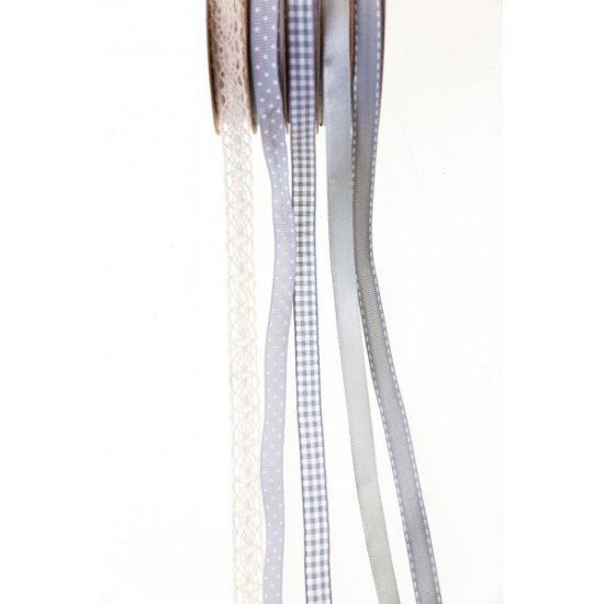 Szalag textil/csipke, szürke/krém