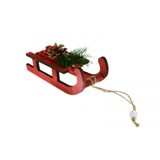 Szánkó fa 18*6cm tobozzal piros