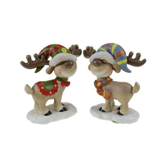 Figura szarvas poly sapkában 11*5,5cm 2féle zöld/kék