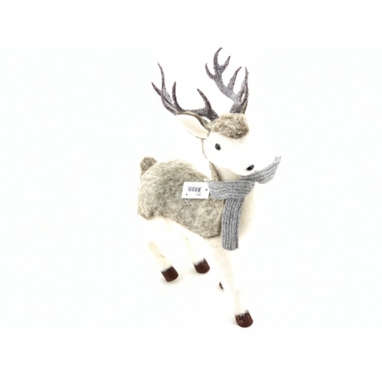 Figura szarvas textil 51cm sállal szürke