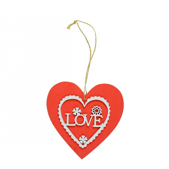 Szív fa Love feliratos 14cm piros