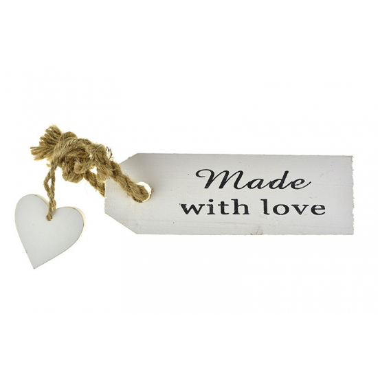 Tábla LOVE feliratos fa akasztós 24*8cm szívvel fehér DK