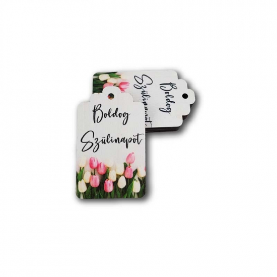 Tábla fa Boldog Születésnapot  6,5*4cm cikornyás biléta