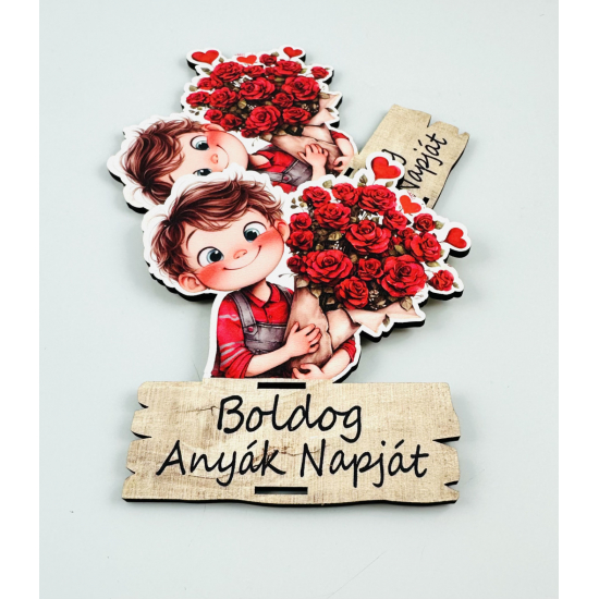 Tábla fa csokitartó anyák napi 10*8,6cm  kisfiú
