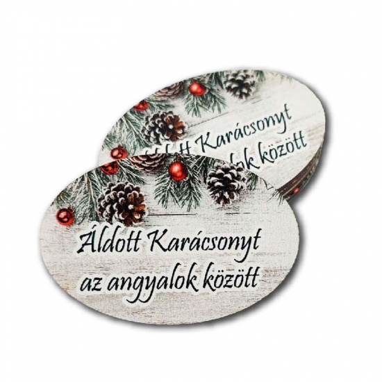Tábla fa KIS OVÁLIS TEMETŐ ÁLDOTT KARÁCSONYT AZ ANGYALOK KÖZÖTT