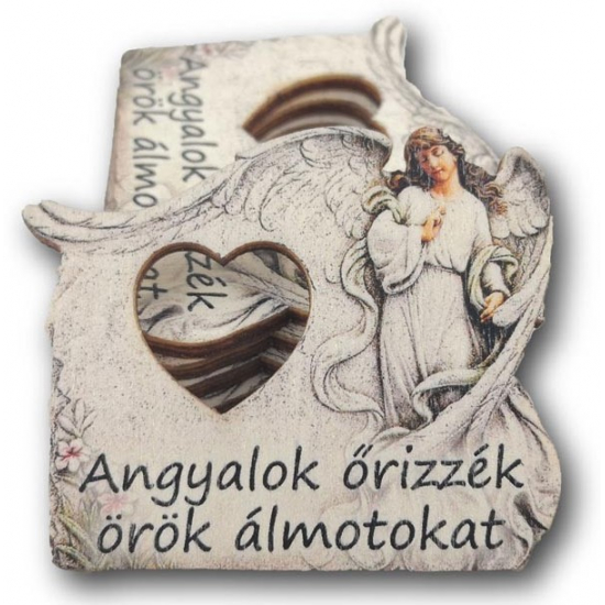 TÁBLA fa KŐTÁBLÁN SZÍVECSKÉS ANGYALOK ŐRIZZÉK ÖRÖK ÁLMOTOKAT 5,4*6,1 LV