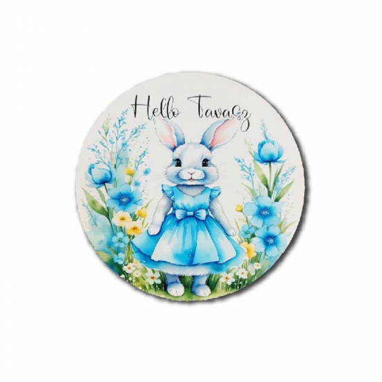 Tábla fa nyuszi lány 130mm Hello Tavasz kék