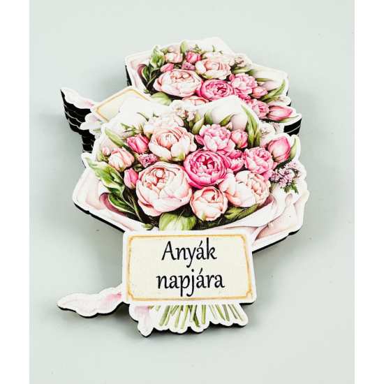 Tábla fa virágcsokor 6,9*6,6cm anyák napjára rózsaszín