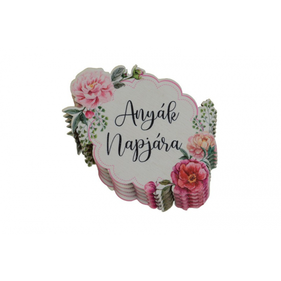 Tábla fa virágos 7,5*5cm Anyák napjára rózsaszín LV