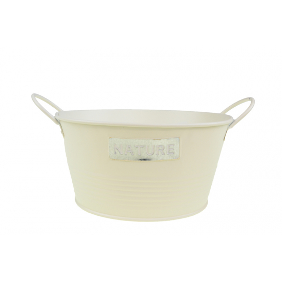 Tál fém 18/14*H9cm nature felirattal fülekkel krém