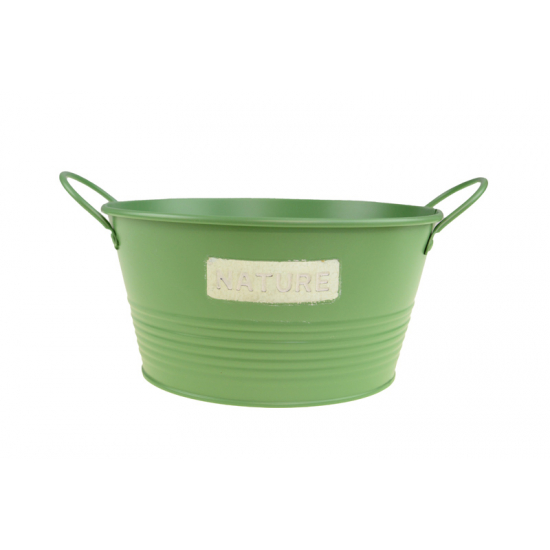 Tál fém 18/14*H9cm nature felirattal fülekkel zöld