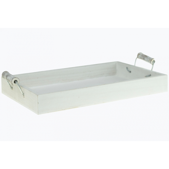 Tálca fa 25*16*3cm fogantyúval fehér