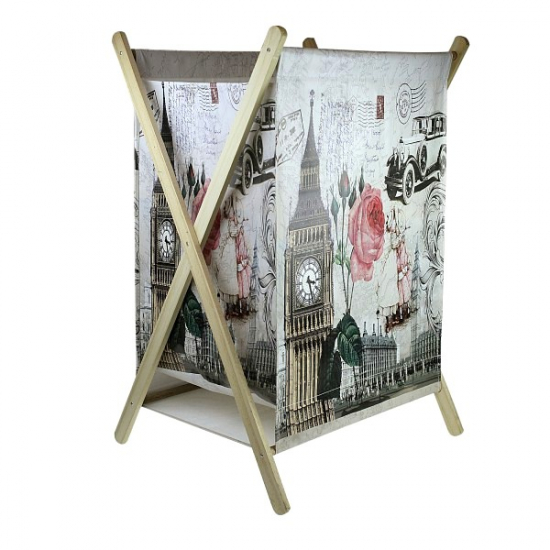 Tároló textil/fa 40*33*69cm mintával 4féle