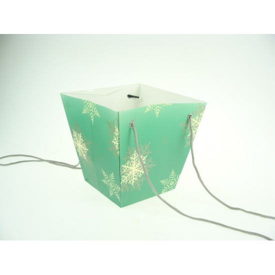Tasak cserepes virághoz karácsonyi 16*11*16cm hópihe mintás zöld