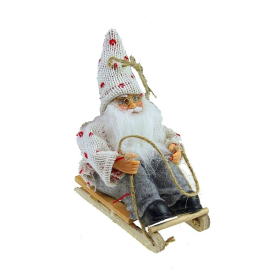 Figura télapó textil/plasztik 13*8*13cm szánkóval fehér