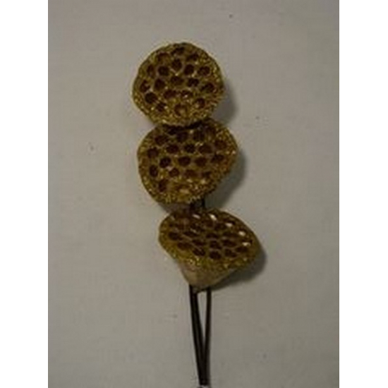 Termés lótusz 45cm s/3 glitteres arany