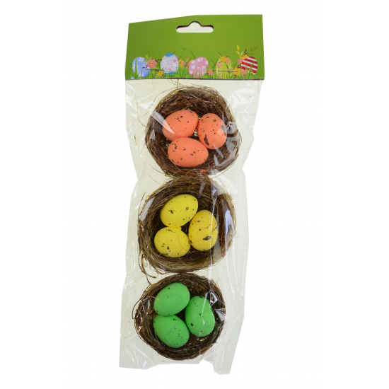 Tojás hungarocell fészekben 6cm s/3 narancs/zöld/sárga