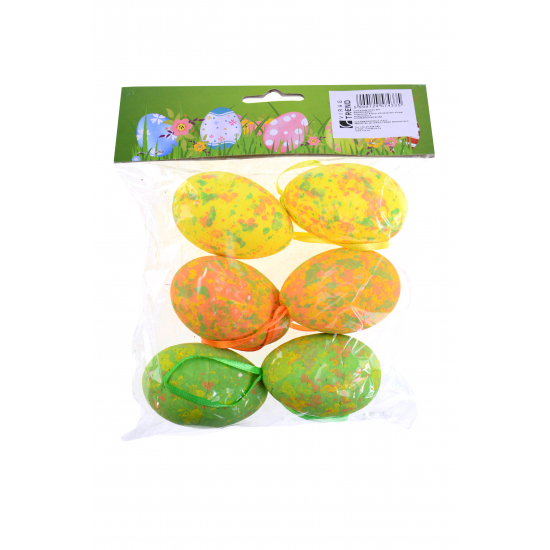 Tojás hungarocell 4*6cm s/6 akasztós sárga/zöld/narancs