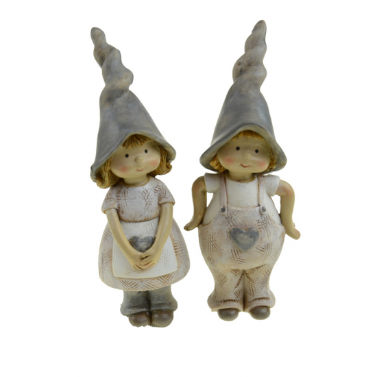 Figura törpe fiú/lány poly szivecskés 5,5*4*14,5cm szürke