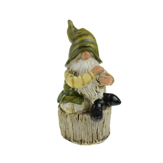 Figura törpe poly farönkön 6,9*5,8*12,2cm zöld