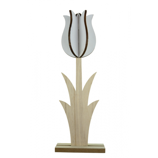 Tulipán fa 29,5cm 3D talpon fehér