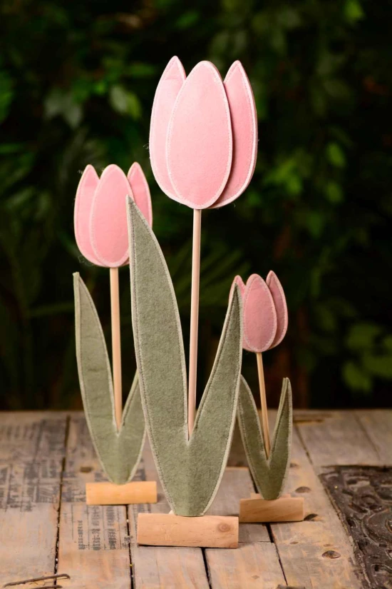 Tulipán filc/fa 58cm 2D rózsaszín