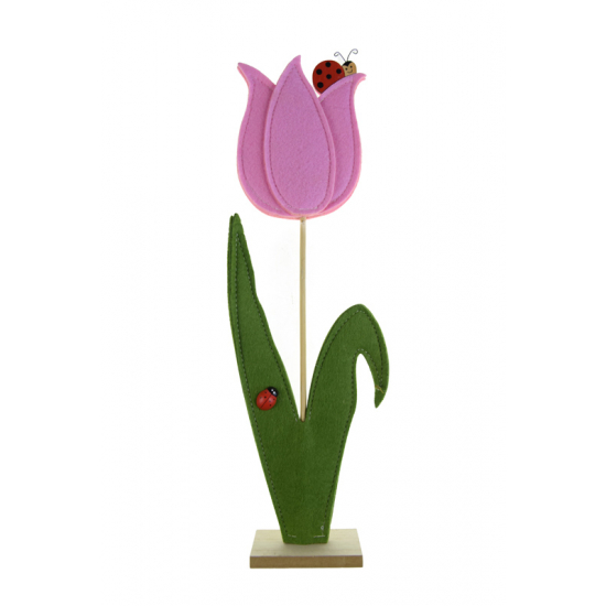 Tulipán filc/fa 39cm 2D rózsaszín