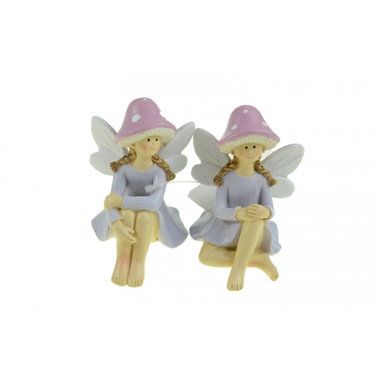 Figura tündér poly ülő 7,7*6,1*8,5cm gombakalapban lila