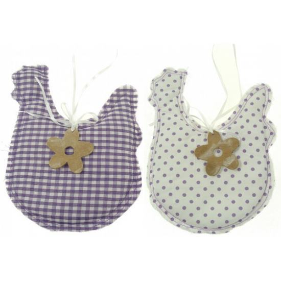 Tyúk textil akasztós 15*20cm pöttyös/kockás lila