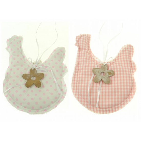 Tyúk textil akasztós 15*20cm pöttyös/kockás rózsaszín